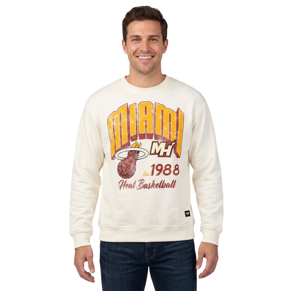 The Wild Collective Miami Heat NBA Crew Fleece Vintage White Mens Medium NEW